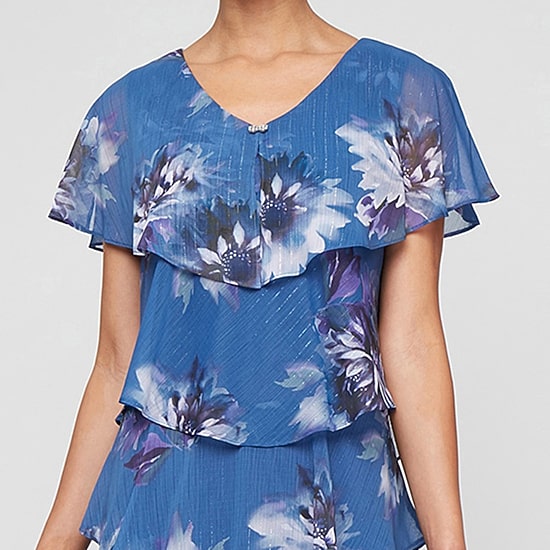 S. L. Fashions Womens V Neck Short Sleeve Floral Shift Dress