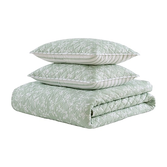 Martha Stewart French Bird Floral Easy Care Quilt Set