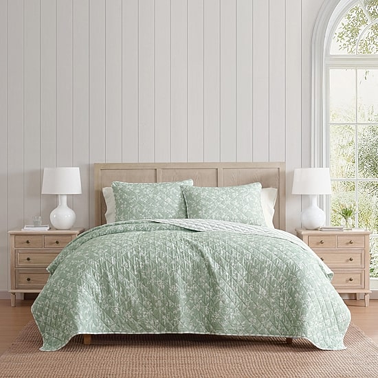 Martha Stewart French Bird Floral Easy Care Quilt Set