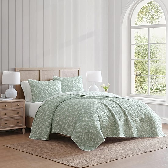 Martha Stewart French Bird Floral Easy Care Quilt Set
