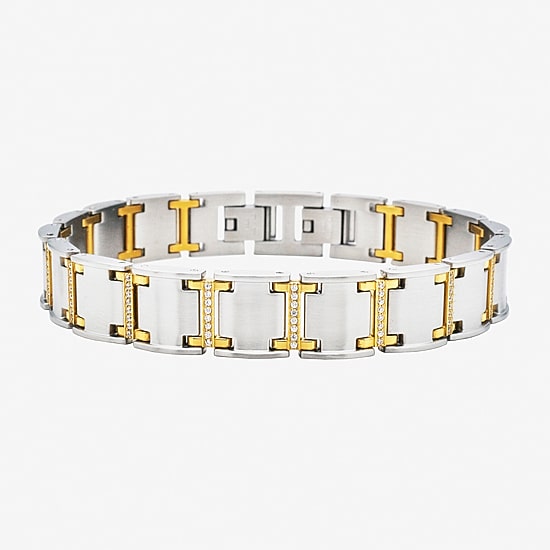 Mens 14K Gold Over Stainless Steel Solid 8 3/4 Inch Link Bracelet