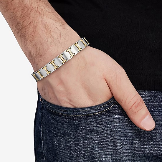 Mens 14K Gold Over Stainless Steel Solid 8 3/4 Inch Link Bracelet