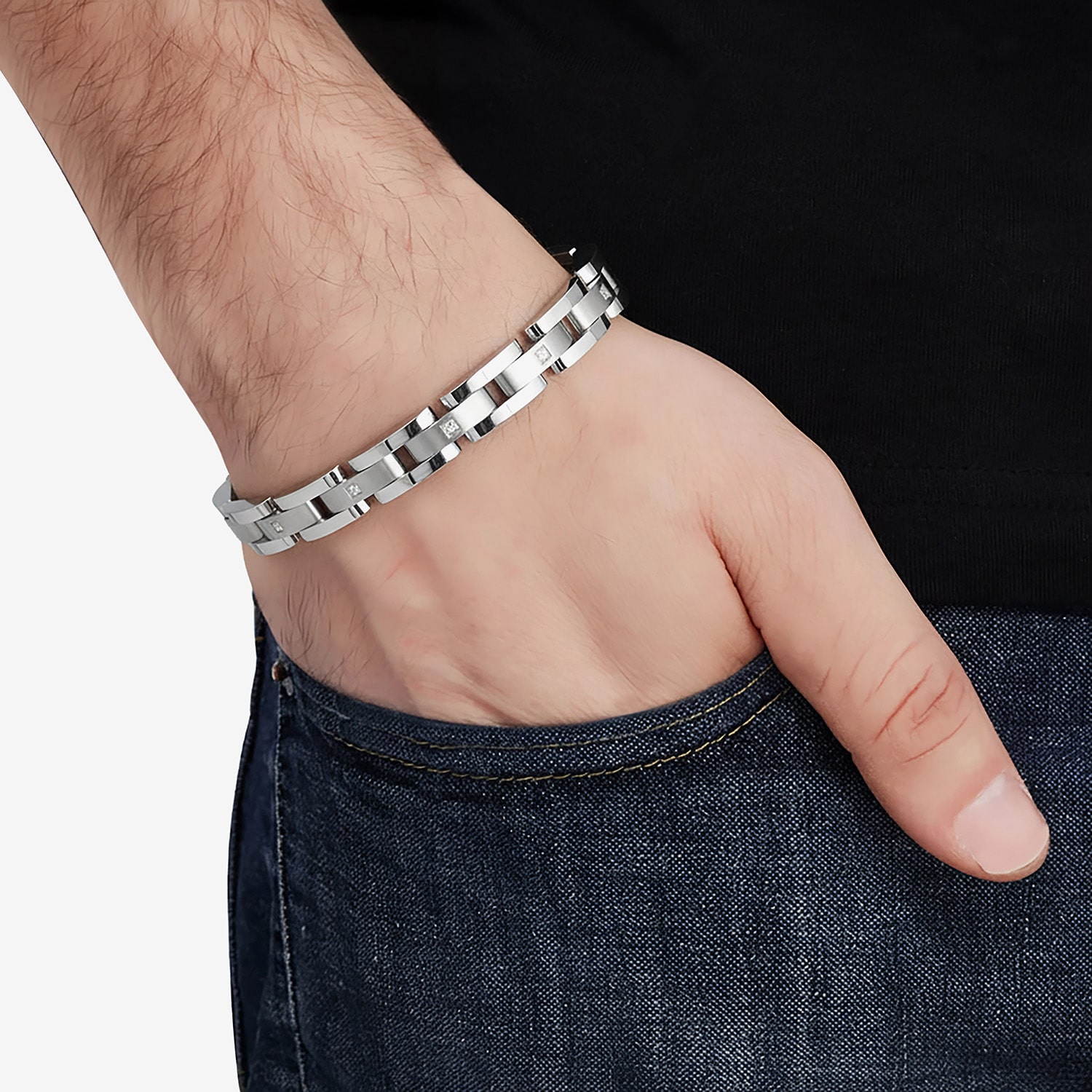 Mens Stainless Steel Solid 8 3/4 Inch Link Bracelet