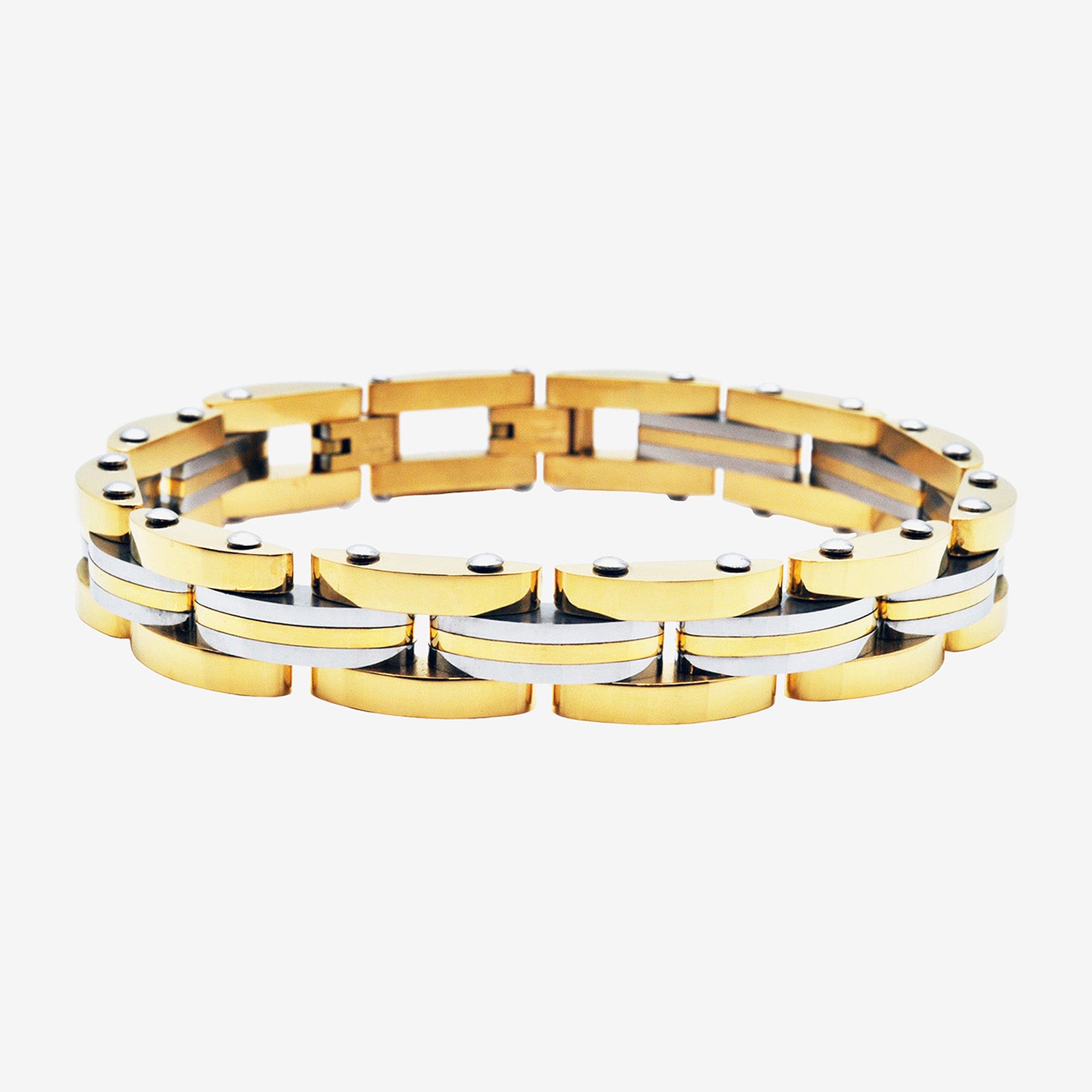 Mens 14K Gold Over Stainless Steel Solid 8 / Inch Link Bracelet