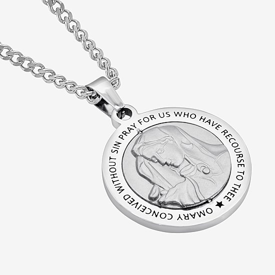 Mary Mens Stainless Steel 24 Inch Pendant Necklace