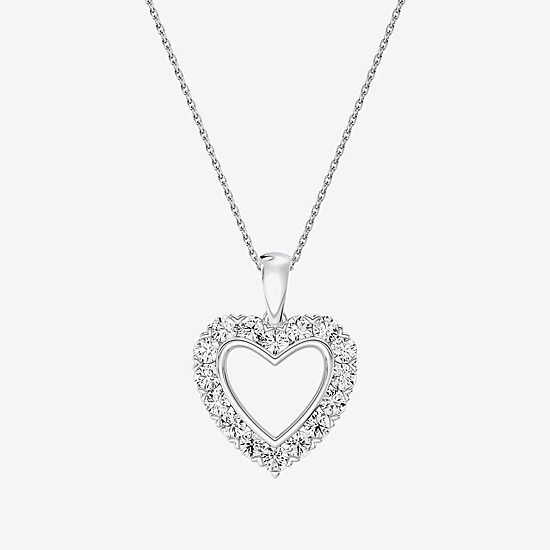(G / Si1-Si2) Womens 1 CT. T.W. Lab Grown White Diamond Sterling Silver Heart 18 Inch Pendant Necklace