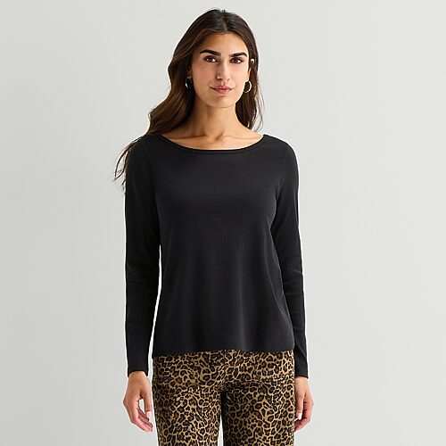 St. John's Bay Womens Easy-on + Easy-off Crew Neck Long Sleeve Adaptive T-shirt In Black
