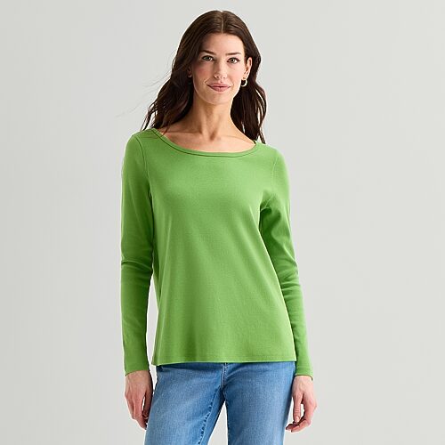 St. John's Bay Womens Easy-on + Easy-off Crew Neck Long Sleeve Adaptive T-shirt In Green