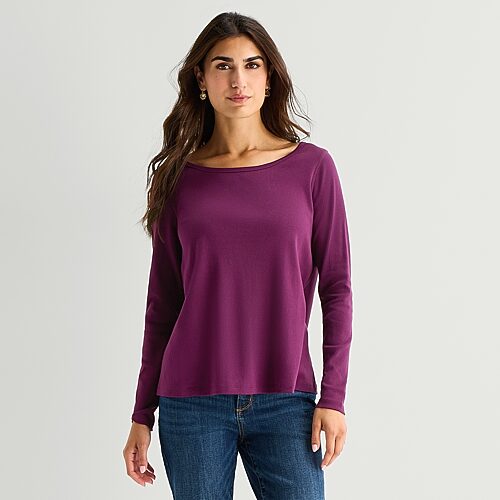 St. John's Bay Womens Easy-on + Easy-off Crew Neck Long Sleeve Adaptive T-shirt In Red