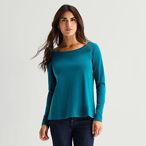 St. John's Bay Womens Easy-on + Easy-off Crew Neck Long Sleeve Adaptive T-shirt In Blue