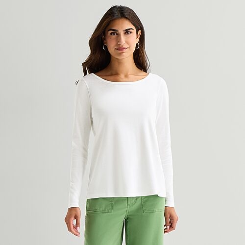 St. John's Bay Womens Easy-on + Easy-off Crew Neck Long Sleeve Adaptive T-shirt In White