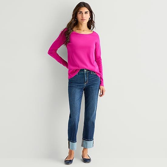 St. John's Bay Womens Easy-on + Easy-off Crew Neck Long Sleeve Adaptive T-Shirt