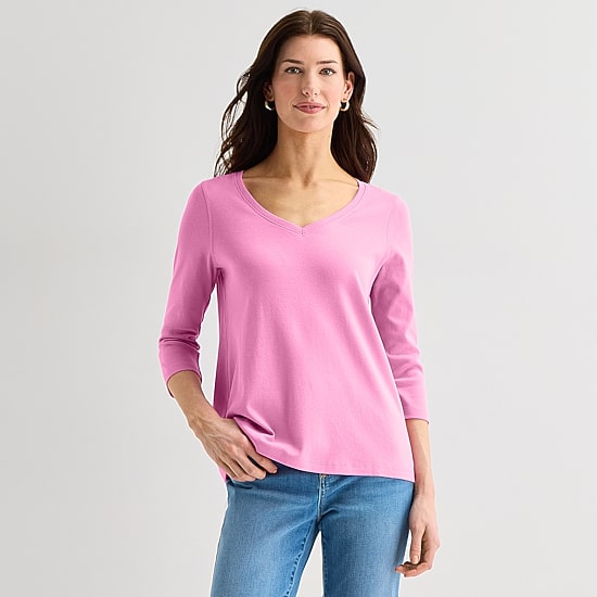 St. John's Bay Womens Easy-on + Easy-off V Neck 3/4 Sleeve Adaptive T-Shirt