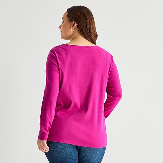 St. John's Bay Womens Plus Easy-on + Easy-off Crew Neck Long Sleeve Adaptive T-Shirt