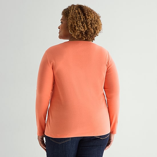 St. John's Bay Womens Plus Crew Neck Long Sleeve T-Shirt