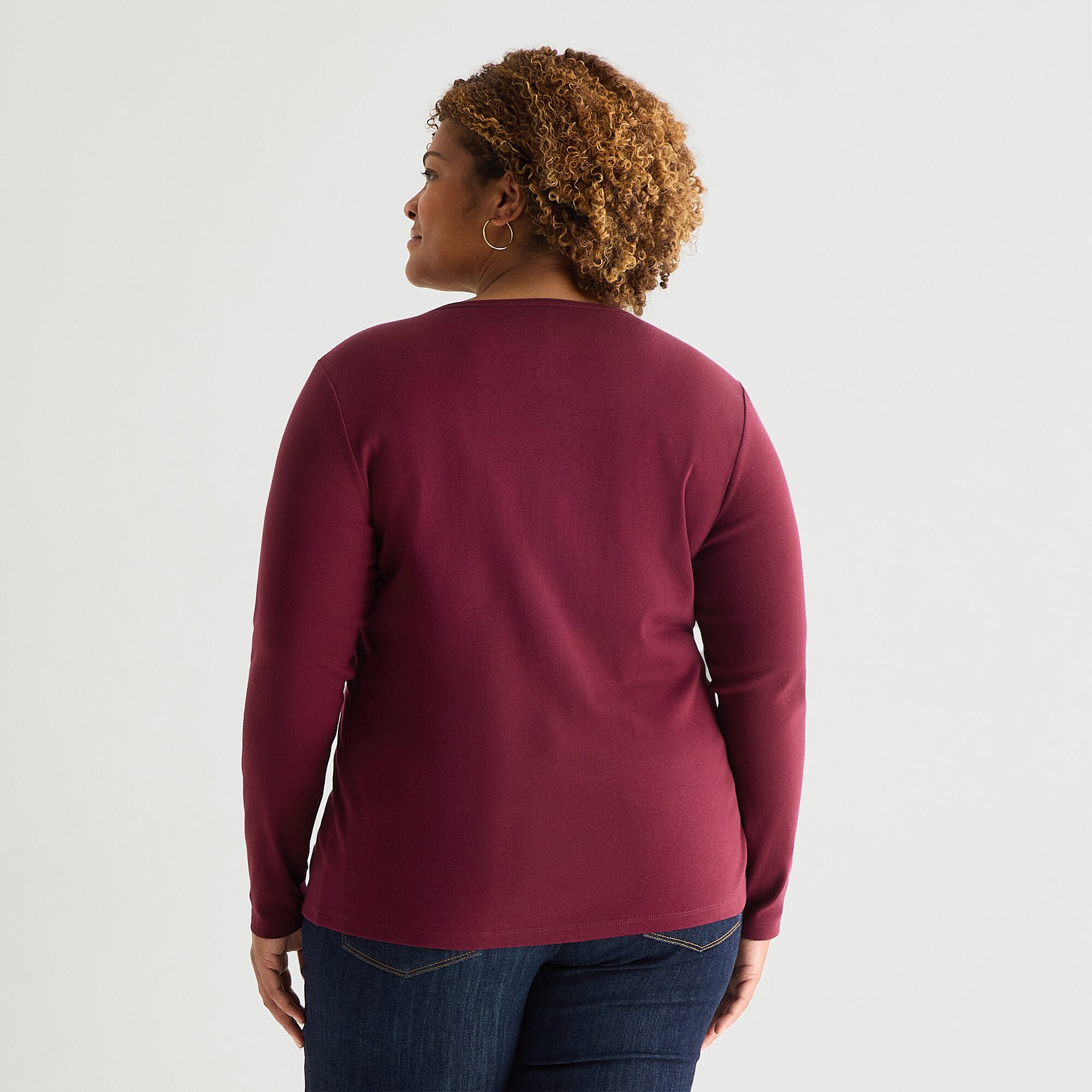 St. John's Bay Womens Plus Crew Neck Long Sleeve T-Shirt