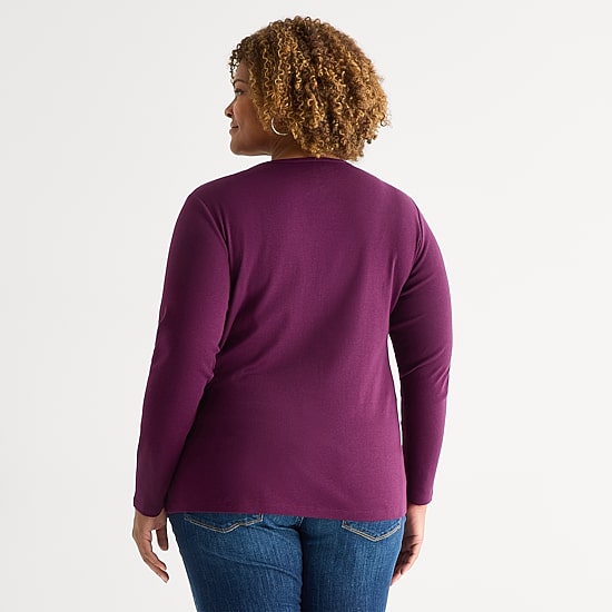 St. John's Bay Womens Plus Crew Neck Long Sleeve T-Shirt