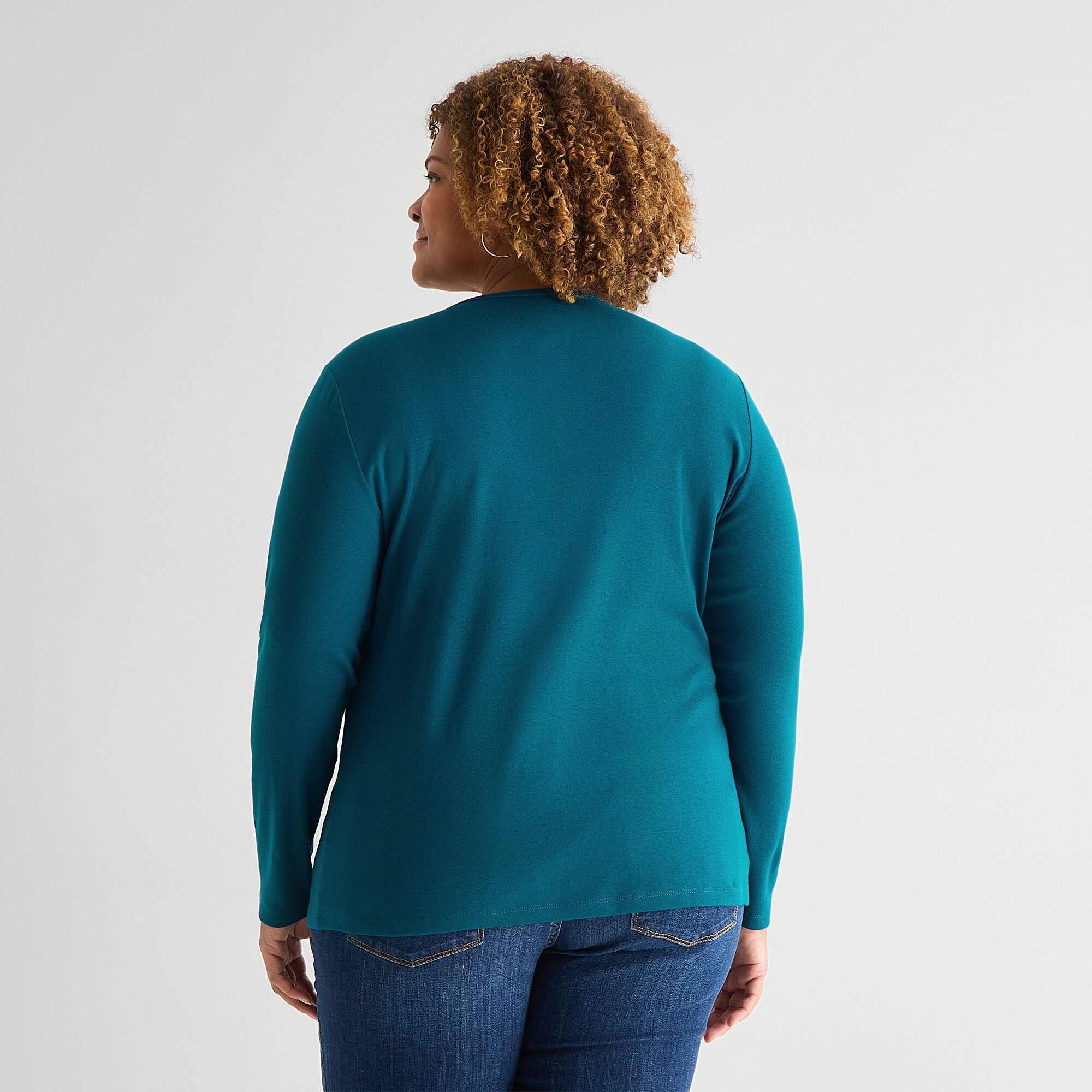 St. John's Bay Womens Plus Crew Neck Long Sleeve T-Shirt