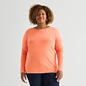 St. John's Bay Womens Plus Crew Neck Long Sleeve T-Shirt