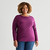 St. John's Bay Womens Plus Crew Neck Long Sleeve T-Shirt