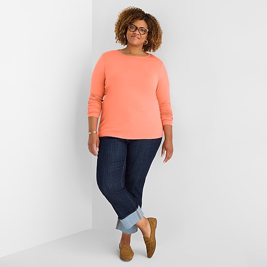 St. John's Bay Womens Plus Crew Neck Long Sleeve T-Shirt