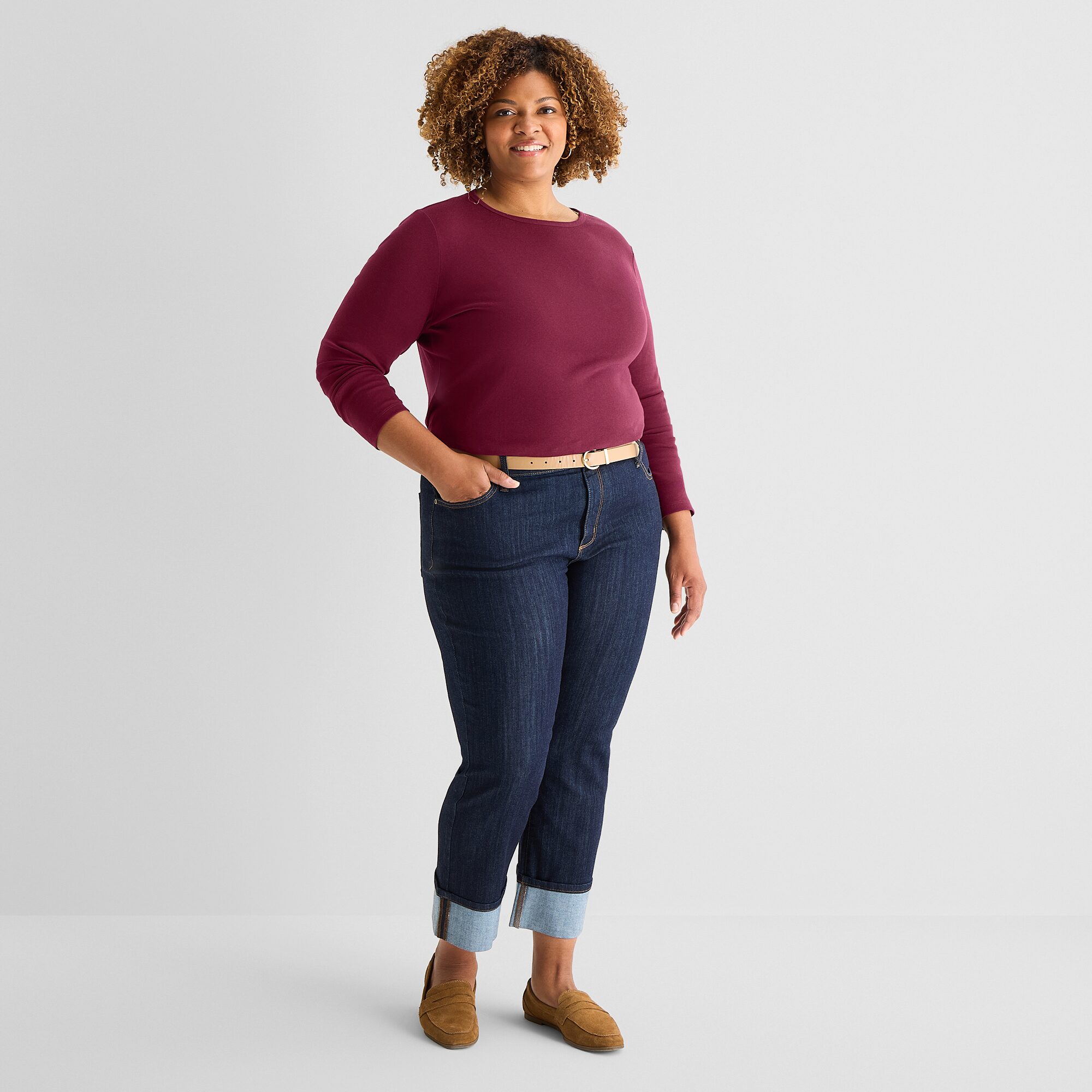St. John's Bay Womens Plus Crew Neck Long Sleeve T-Shirt