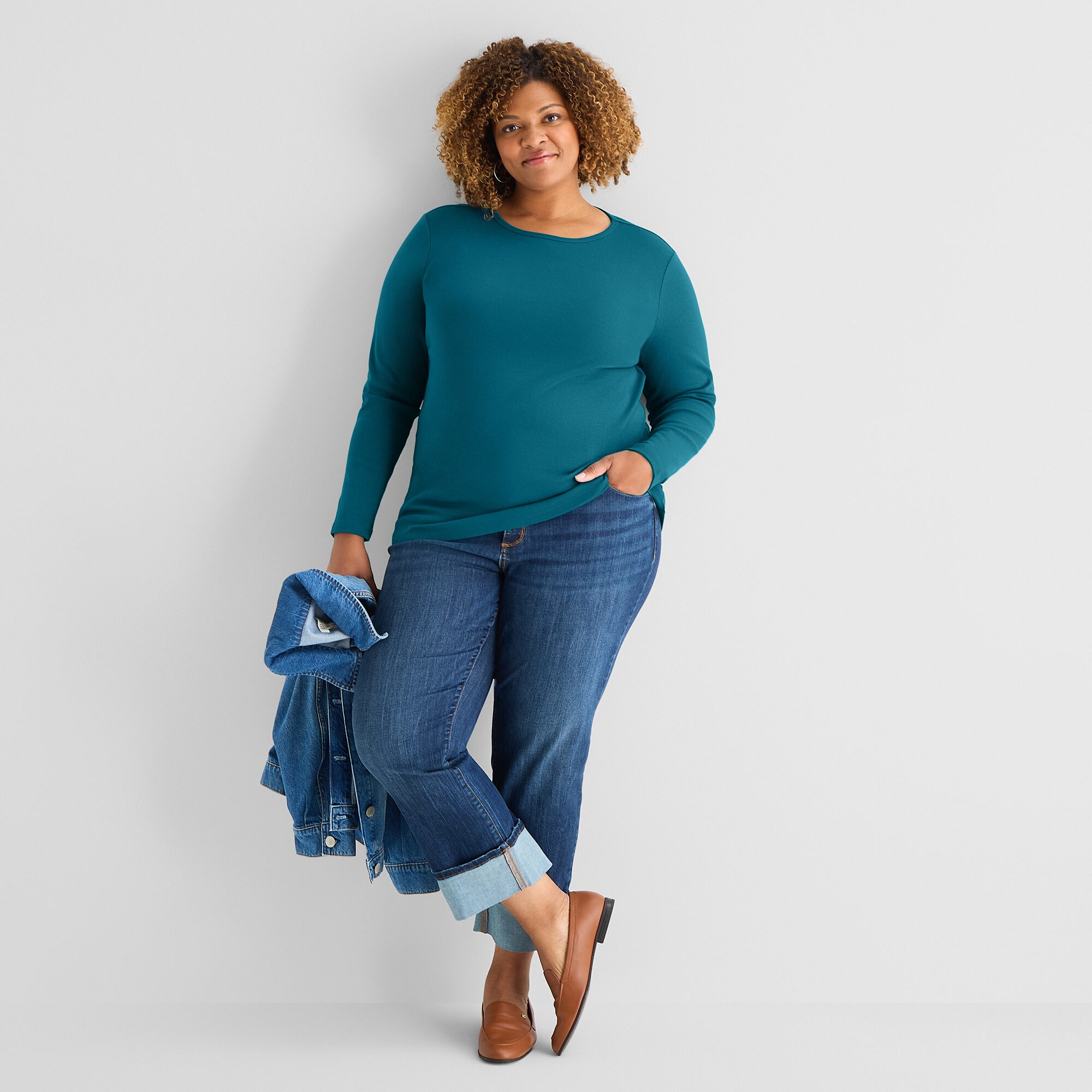 St. John's Bay Womens Plus Crew Neck Long Sleeve T-Shirt