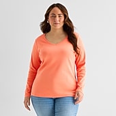 St. John's Bay Womens Plus V Neck Long Sleeve T-Shirt