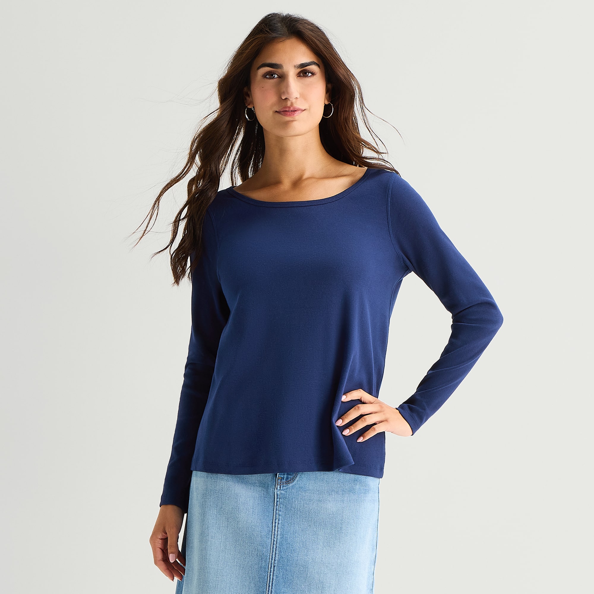 St. John's Bay Womens Easy-on + Easy-off Crew Neck Long Sleeve Adaptive T-Shirt
