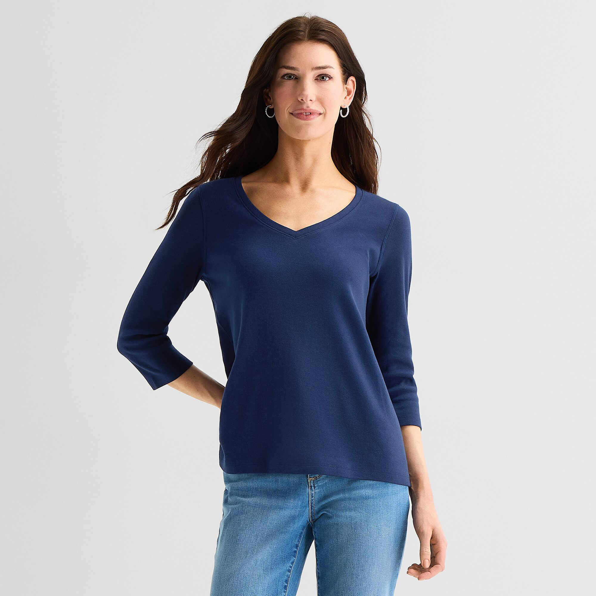 St. John's Bay Womens Easy-on + Easy-off V Neck 3/4 Sleeve Adaptive T-Shirt