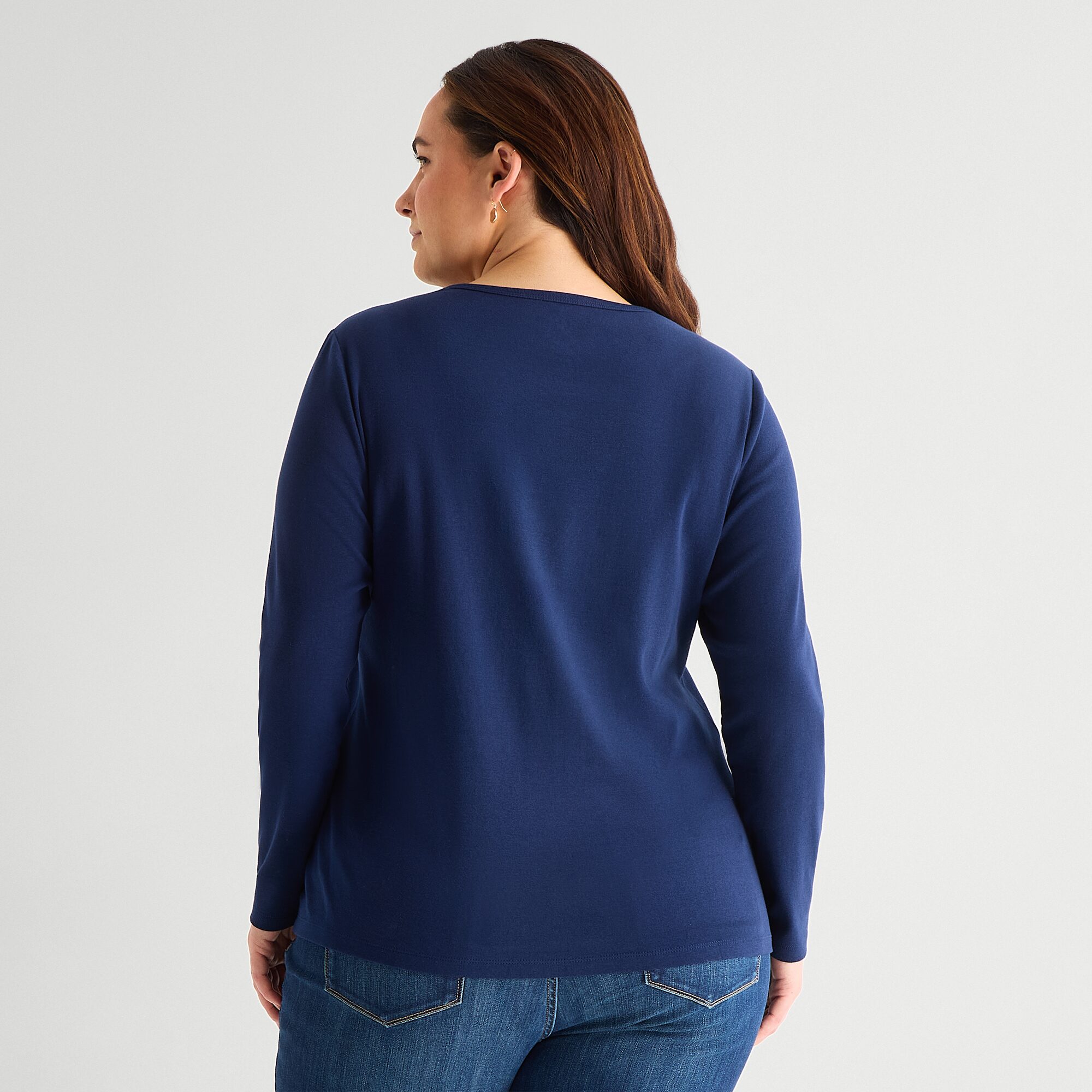 St. John's Bay Womens Plus Crew Neck Long Sleeve T-Shirt