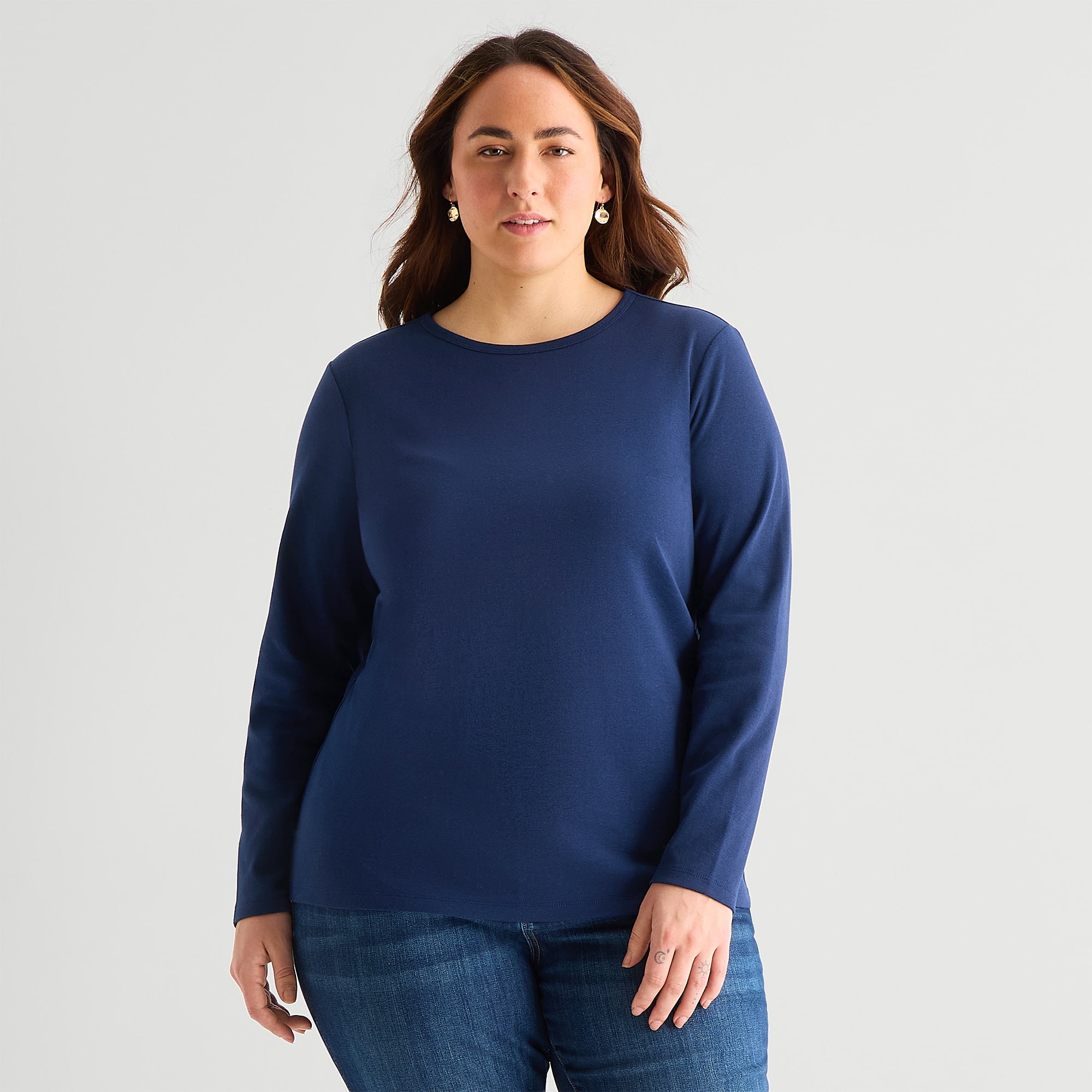 St. John's Bay Womens Plus Crew Neck Long Sleeve T-Shirt