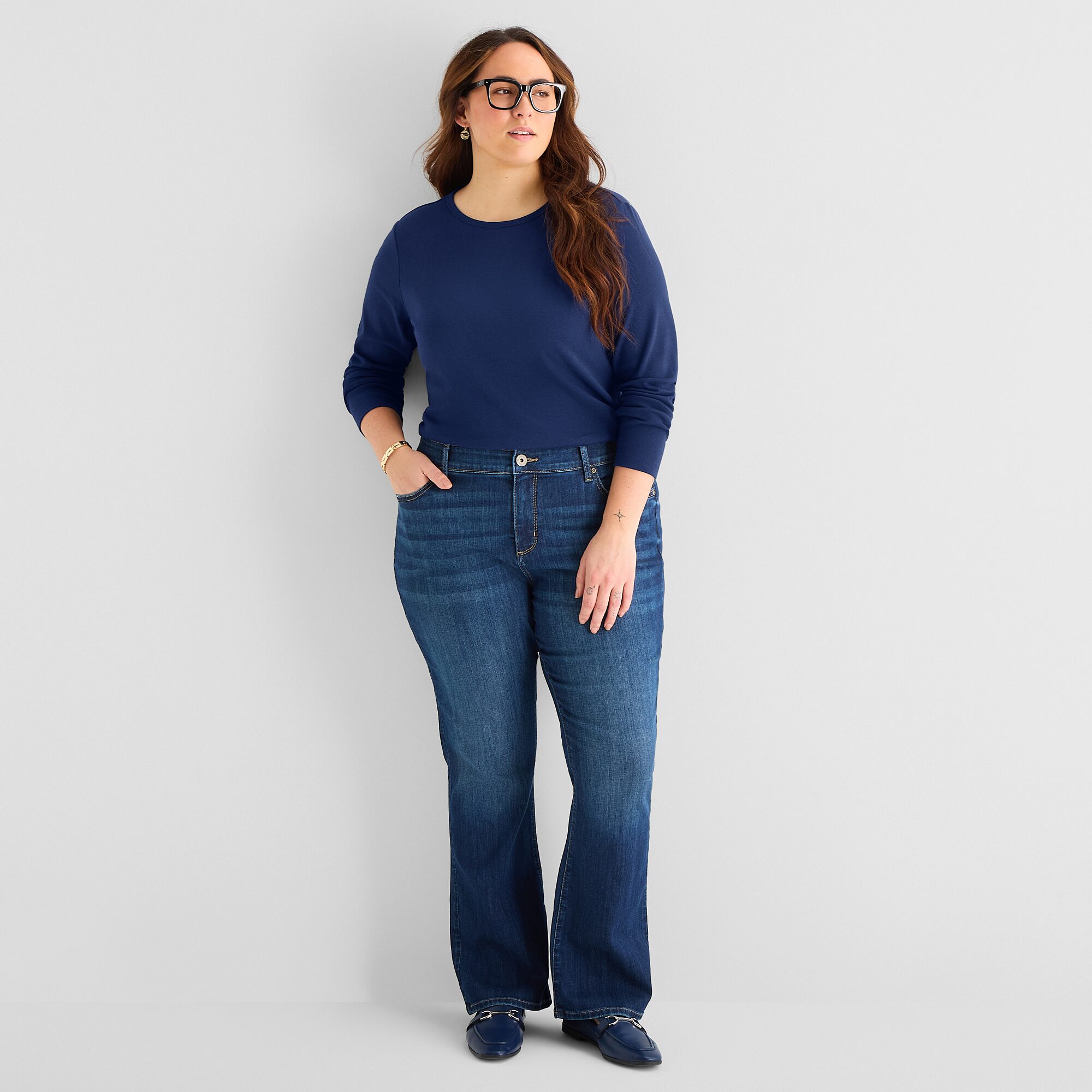 St. John's Bay Womens Plus Crew Neck Long Sleeve T-Shirt