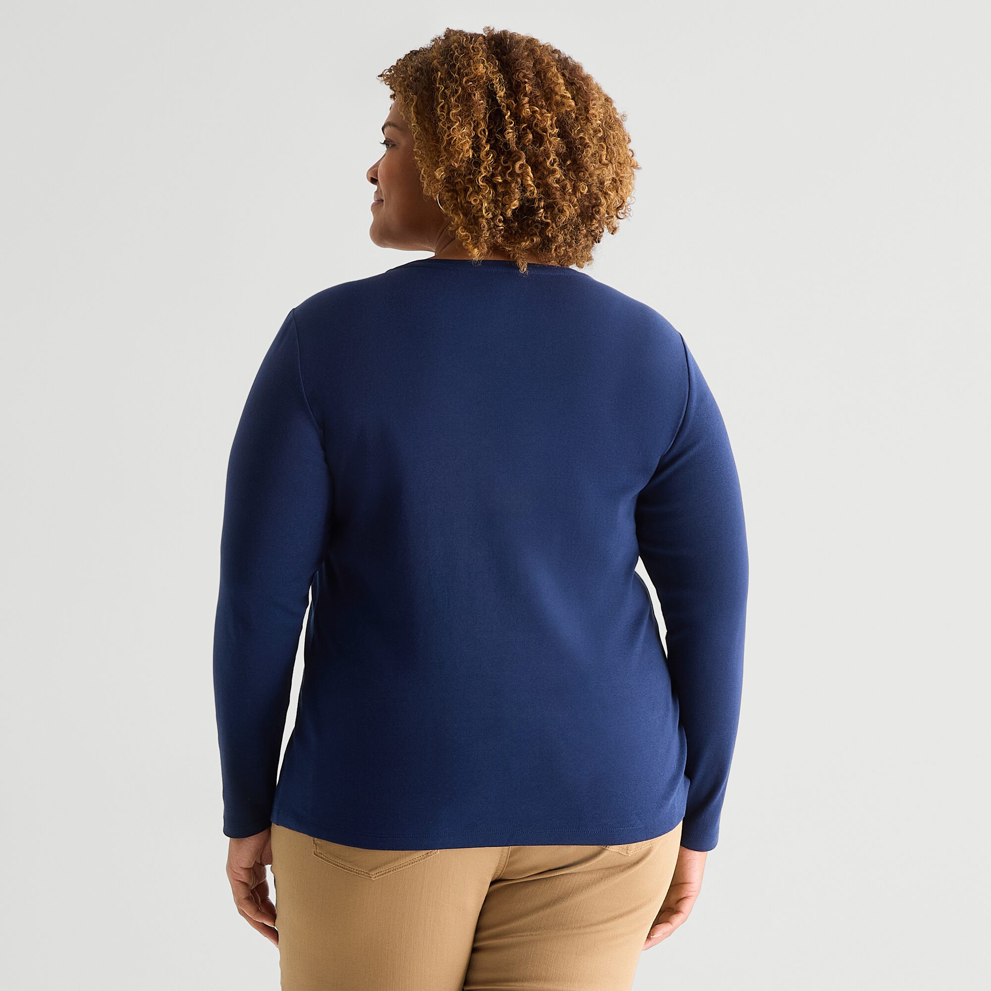 St. John's Bay Womens Plus V Neck Long Sleeve T-Shirt