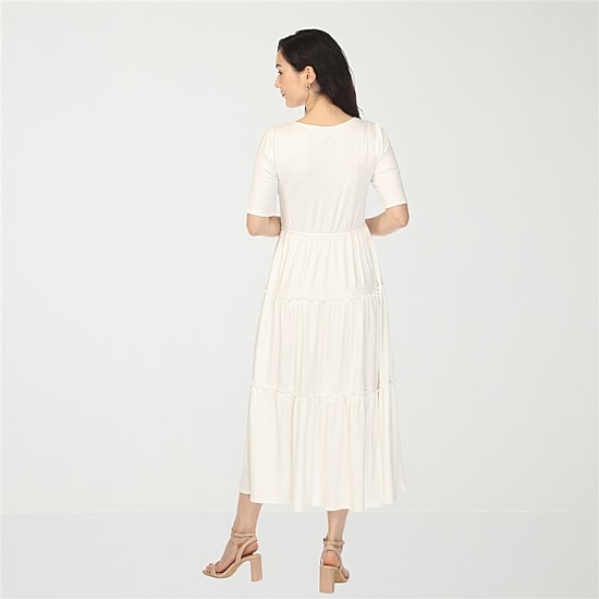 White Mark Square Neck Short Sleeve Tiered Womens Square Neck Elbow Sleeve Fitted Maxi Dress