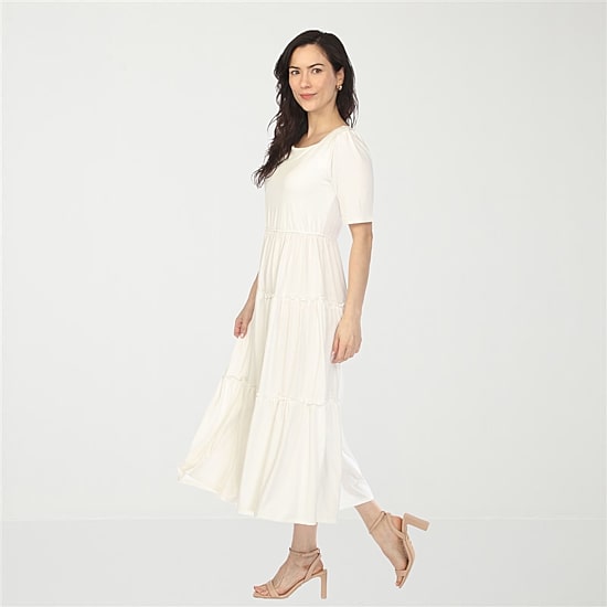 White Mark Square Neck Short Sleeve Tiered Womens Square Neck Elbow Sleeve Fitted Maxi Dress