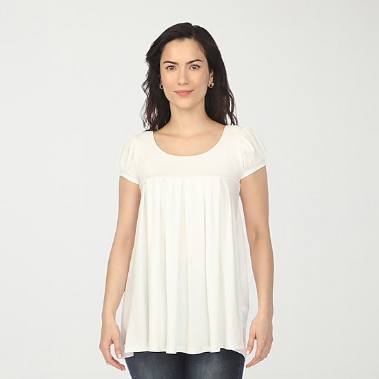 White Mark Cap Sleeve Pleated Womens Crew Neck Short Sleeve Tunic Top
