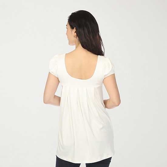 White Mark Cap Sleeve Pleated Womens Crew Neck Short Sleeve Tunic Top