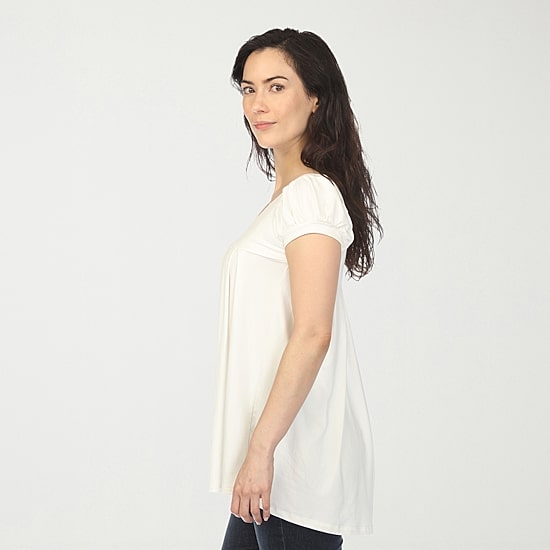 White Mark Cap Sleeve Pleated Womens Crew Neck Short Sleeve Tunic Top