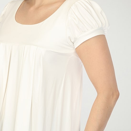 White Mark Cap Sleeve Pleated Womens Crew Neck Short Sleeve Tunic Top