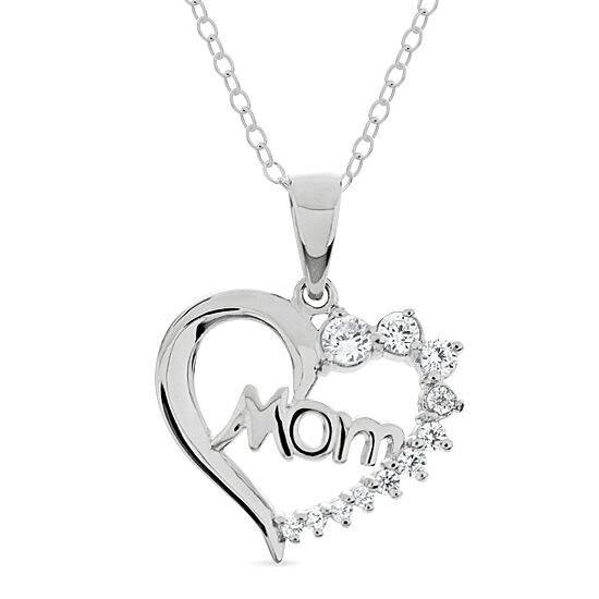 Mom Womens 7/8 CT. T.W. White Cubic Zirconia Sterling Silver Heart 18 Inch Pendant Necklace