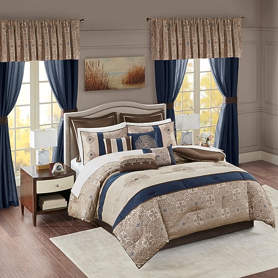 Madison Park Essentials Parker Jacquard Embroidered 24-pc. Complete Bedding Set with Sheets and Window Treatments