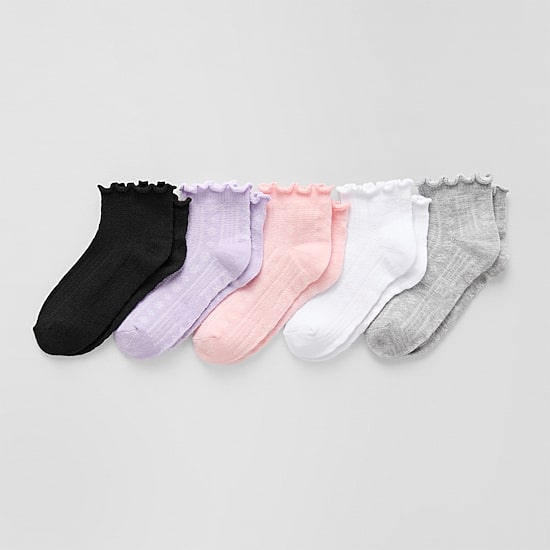 Okie Dokie Toddler Girls 5 Pair Quarter Ankle Socks