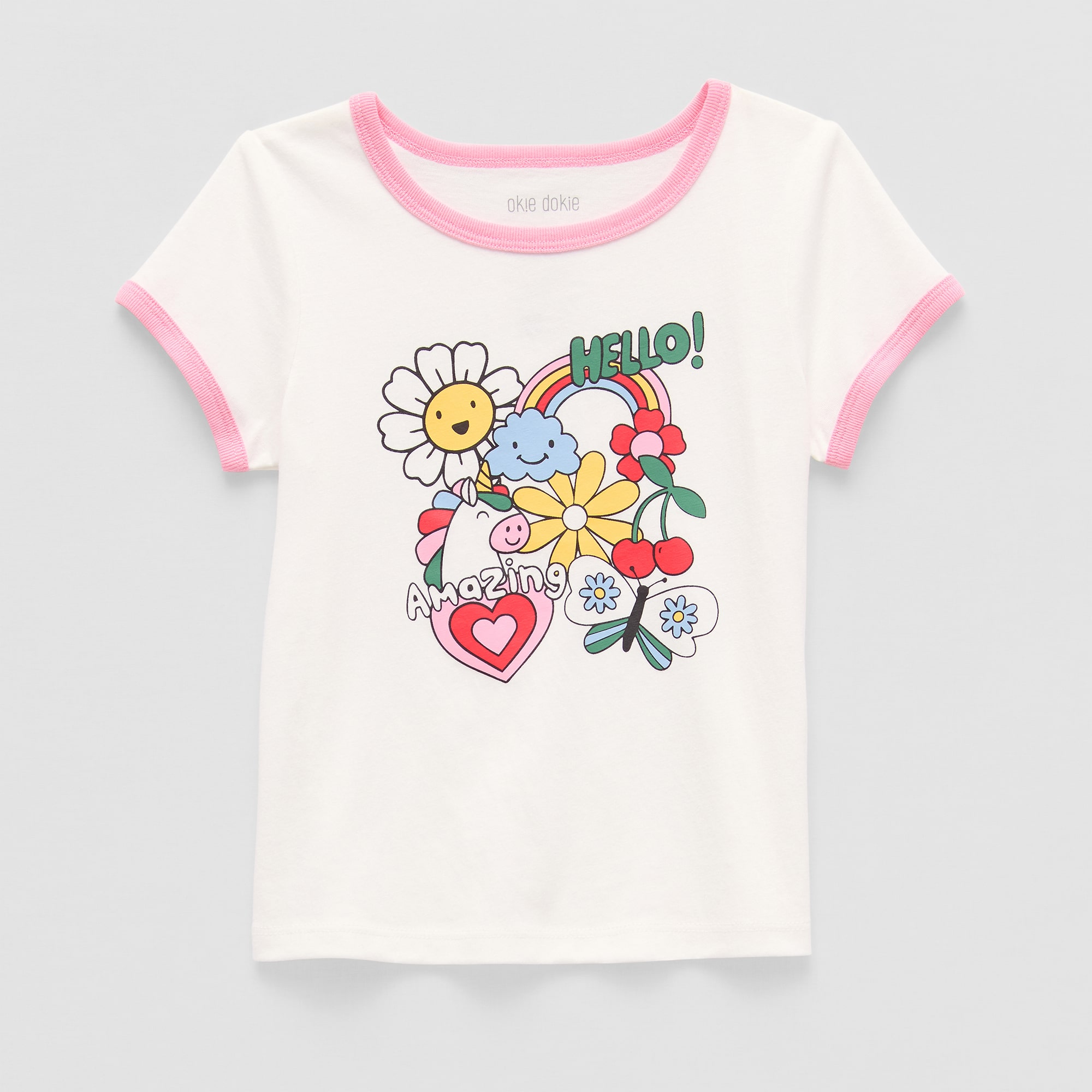 Okie Dokie Toddler & Little Girls U Neck Short Sleeve Regular Fit Graphic T-Shirt