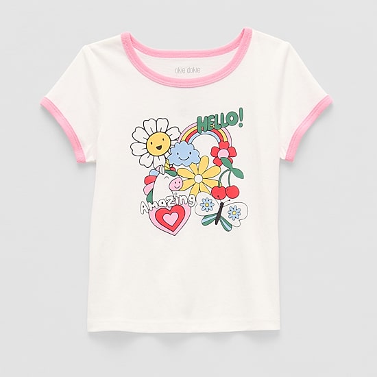 Okie Dokie Toddler & Little Girls U Neck Short Sleeve Regular Fit Graphic T-Shirt