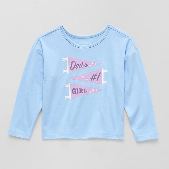 Okie Dokie Toddler & Little Girls Round Neck Long Sleeve Regular Fit Graphic T-Shirt