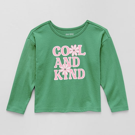 Okie Dokie Toddler & Little Girls Round Neck Long Sleeve Regular Fit Graphic T-Shirt