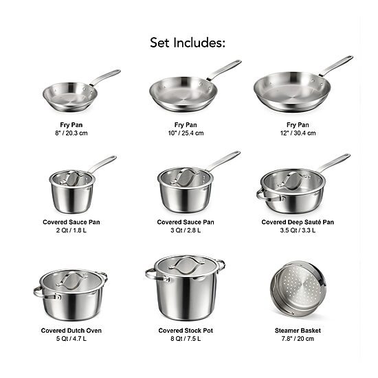 Tramontina Tempo Tri-Ply Stainless Steel 14-pc. Cookware Set
