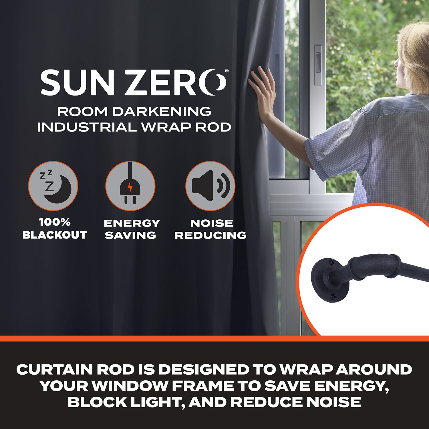 Sun Zero Room Darkening Bronn Industrial 3/4 Curtain Rod