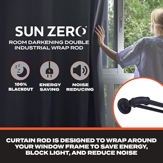 Sun Zero Room Darkening Bronn Industrial 3/4 IN Double Curtain Rod